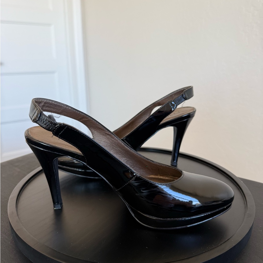Sling back Black Patent Leather Heels